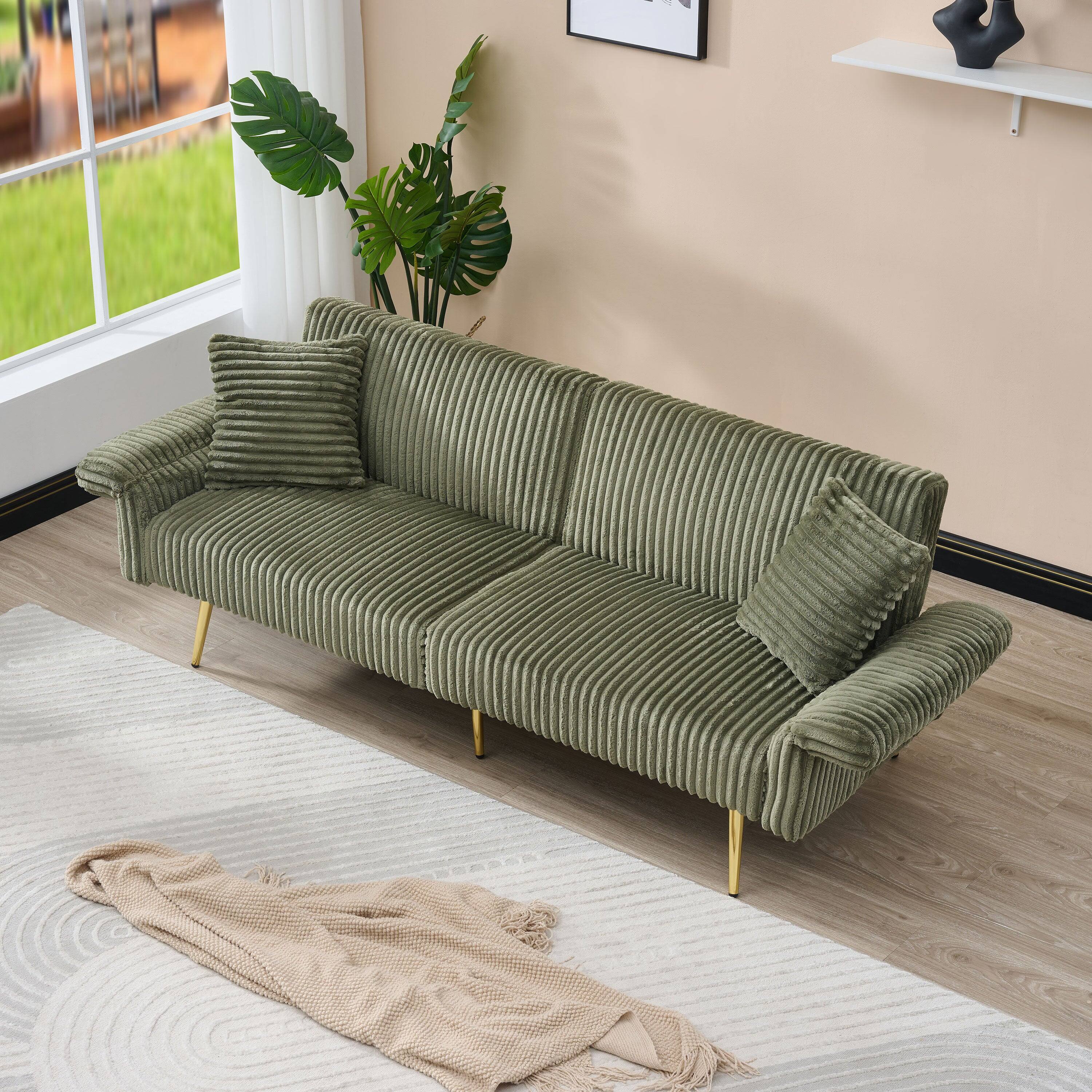 Alt View 3. Boyel Living - 79 Inch Green Corduroy Foldable Sofa Bed with Adjustable Armrests for Living Room and Small Spaces - Green.