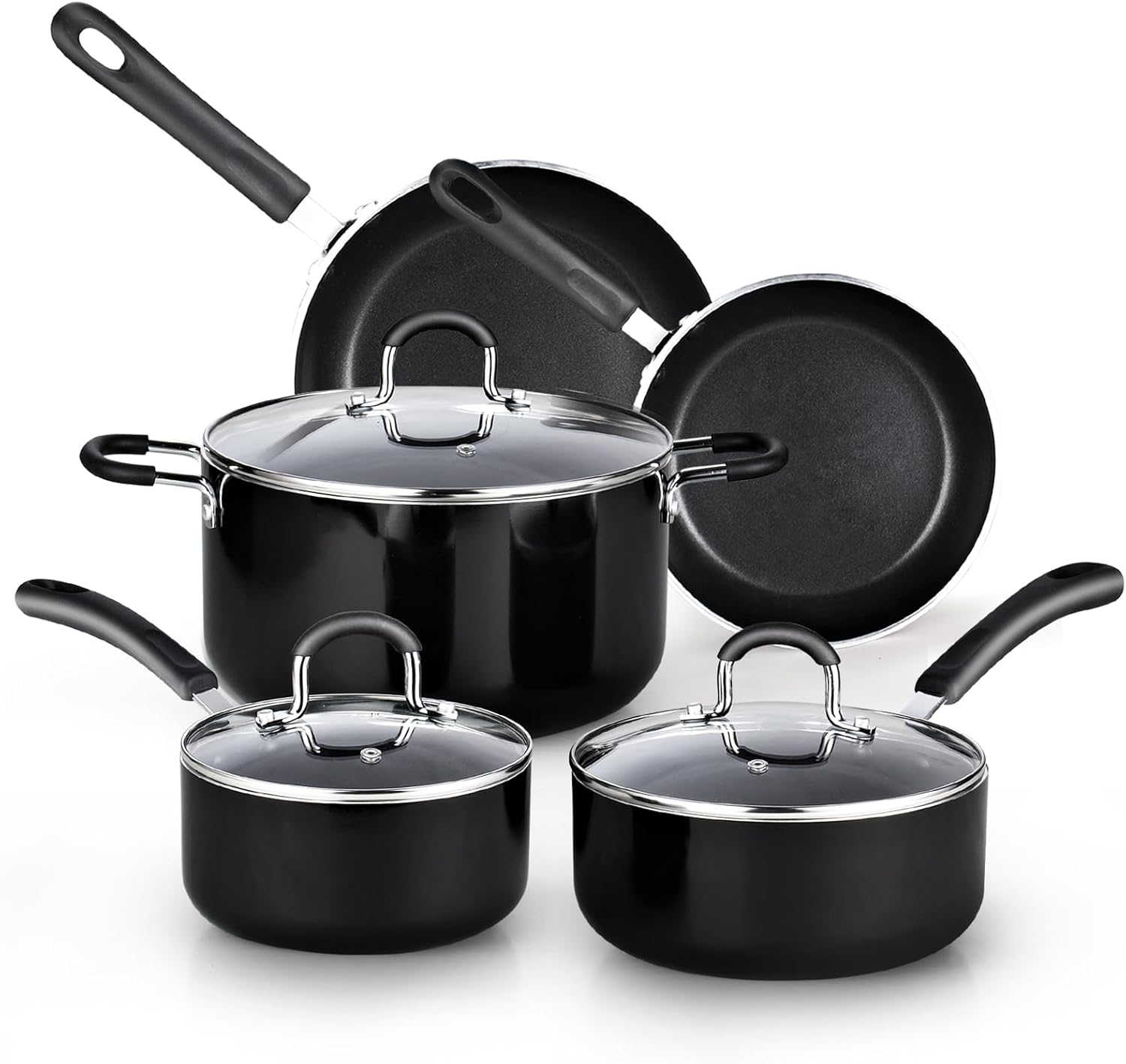 Front. Cook N Home - Cook N Home 8pc Nonstick Aluminum cookware set - BLACK.