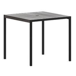 Emma + Oliver - Square All-Weather Faux Teak Patio Dining Table with Steel Frame - Seats 4 - Gray Wash Teak