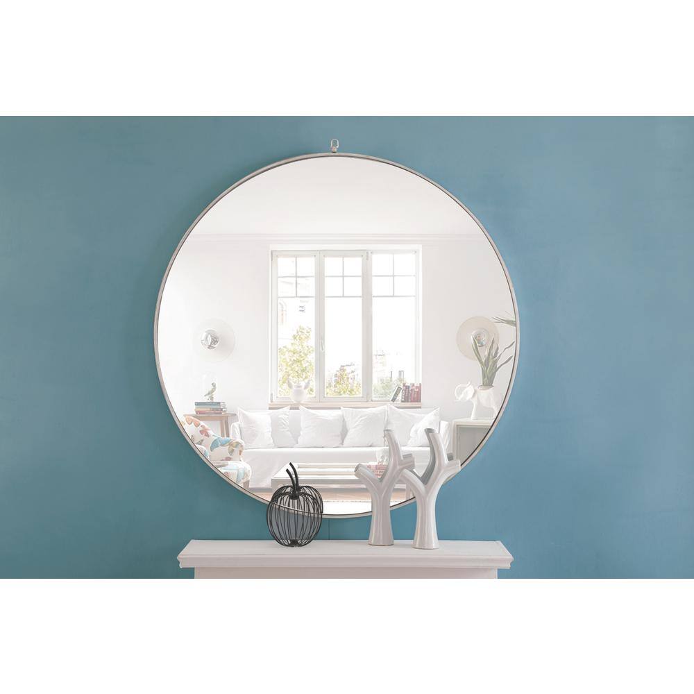Alt View 7. Elegant Decor - Metal frame Round Mirror with decorative hook 48 inch Silver finish - Silver.