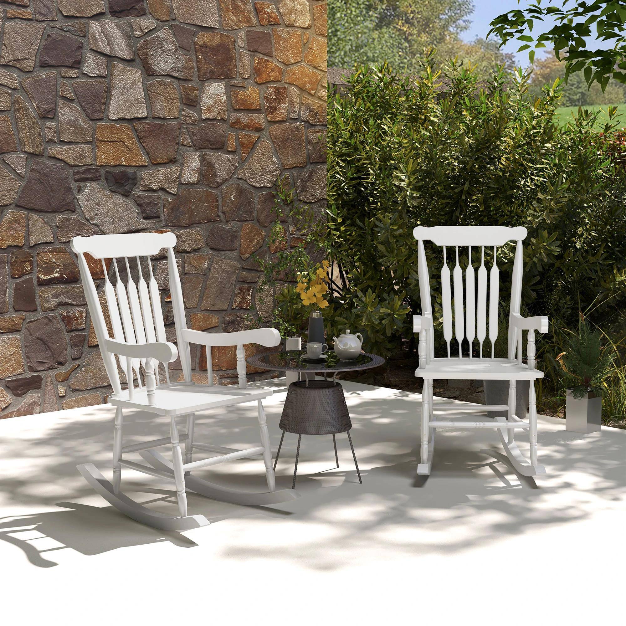 Alt View 7. Resenkos - Resenkos 2-Piece Outdoor High-Back Rocking Chairs, 350 lbs Capacity, Durable Wooden Garden & Patio Seating,White - White.