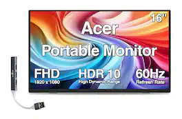 Acer - 16" Portable IPS Monitor, 6ms Response Time, Anti-Glare, HDR10, Built-in Speakers, Mini HDMI & DKZ Hub - Black/Silver