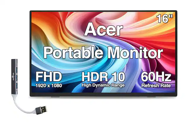 16" Acer Portable Monitor
TORM DOCKV
TORM DOCK TE
FHD 1920 x 1080
HDR 10 High Dynamic Range
60Hz Refresh Rate