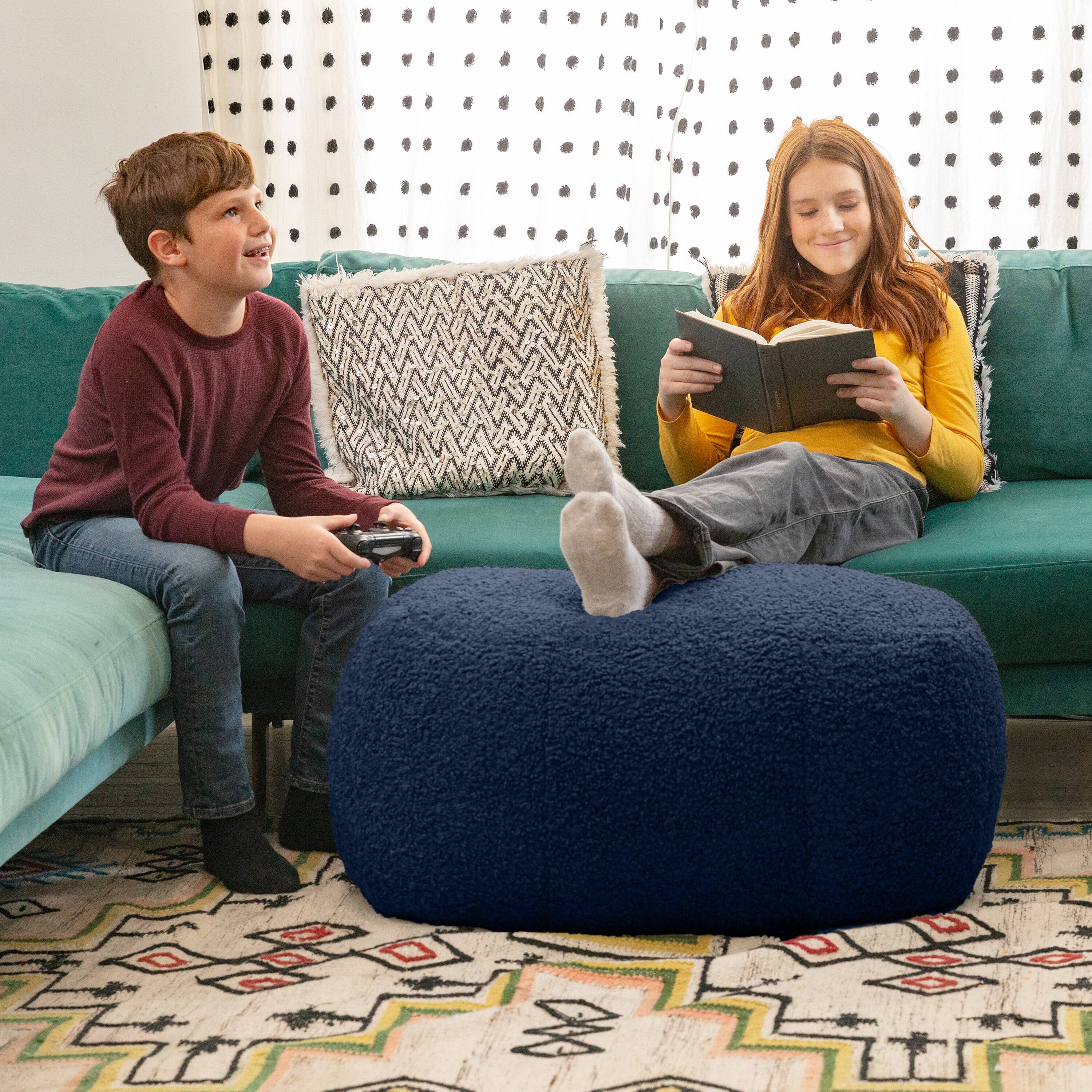 Alt View 1. Jaxx - Jaxx Ellis Ottoman Shearling Faux-Lamb Plush Pouf for Modern Interior Design, Oval, Indigo - Indigo.