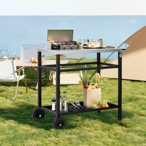 Alt View 4. Winado - Movable Charcoal Grill Dining Cart Table, Bar Table Top for Indoor Outdoor Food Prep, Pizza Oven, Patio, Garden, Parties - Black.