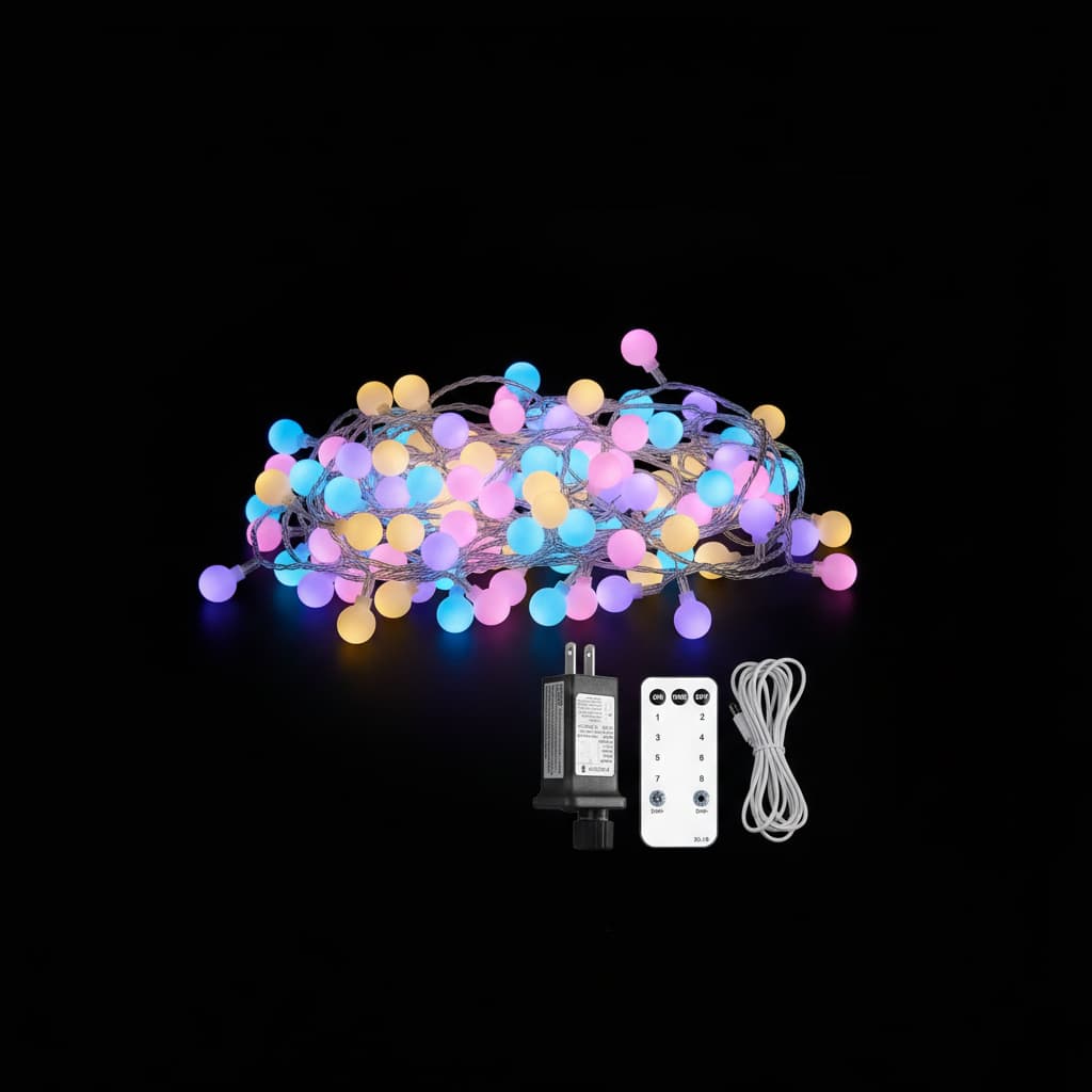 Front. FINEAK - 100 LED 33ft Multicolor Pastel Globe String Lights 8 Modes Remote Indoor Outdoor Decor.