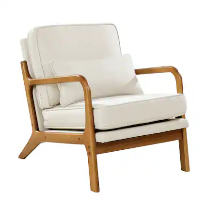 Front. VEVOR - Accent Chair, Mid Century Modern Armchair with Solid Wood Frame and Non-Slip Legs, Upholstered Leisure Chair - Brown + Beige.