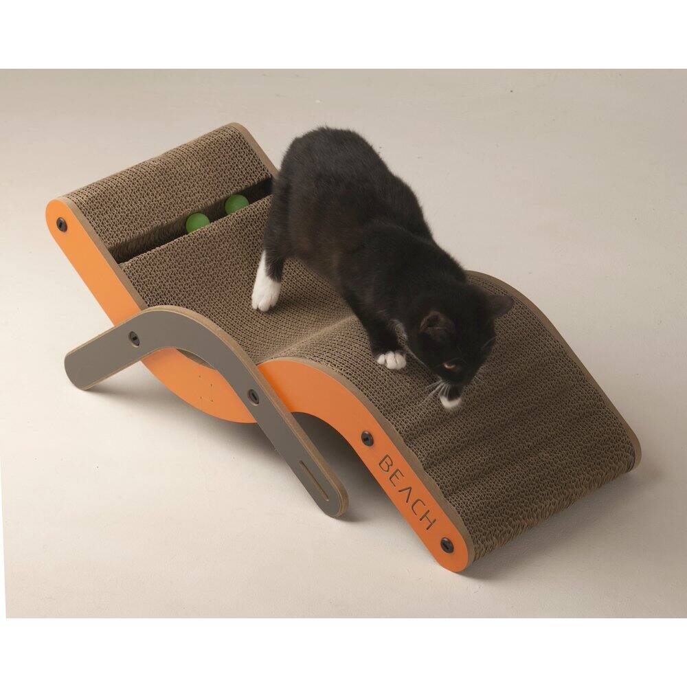 Angle. New Age Pet - Purr and Play Kitty Lounge Scratcher, Small - Gray.