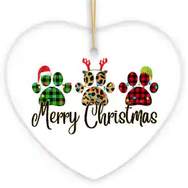 OrnamentallyYou - Cat Paw Plaid Prints Merry Christmas Ornament Heart Version - Multi-colored