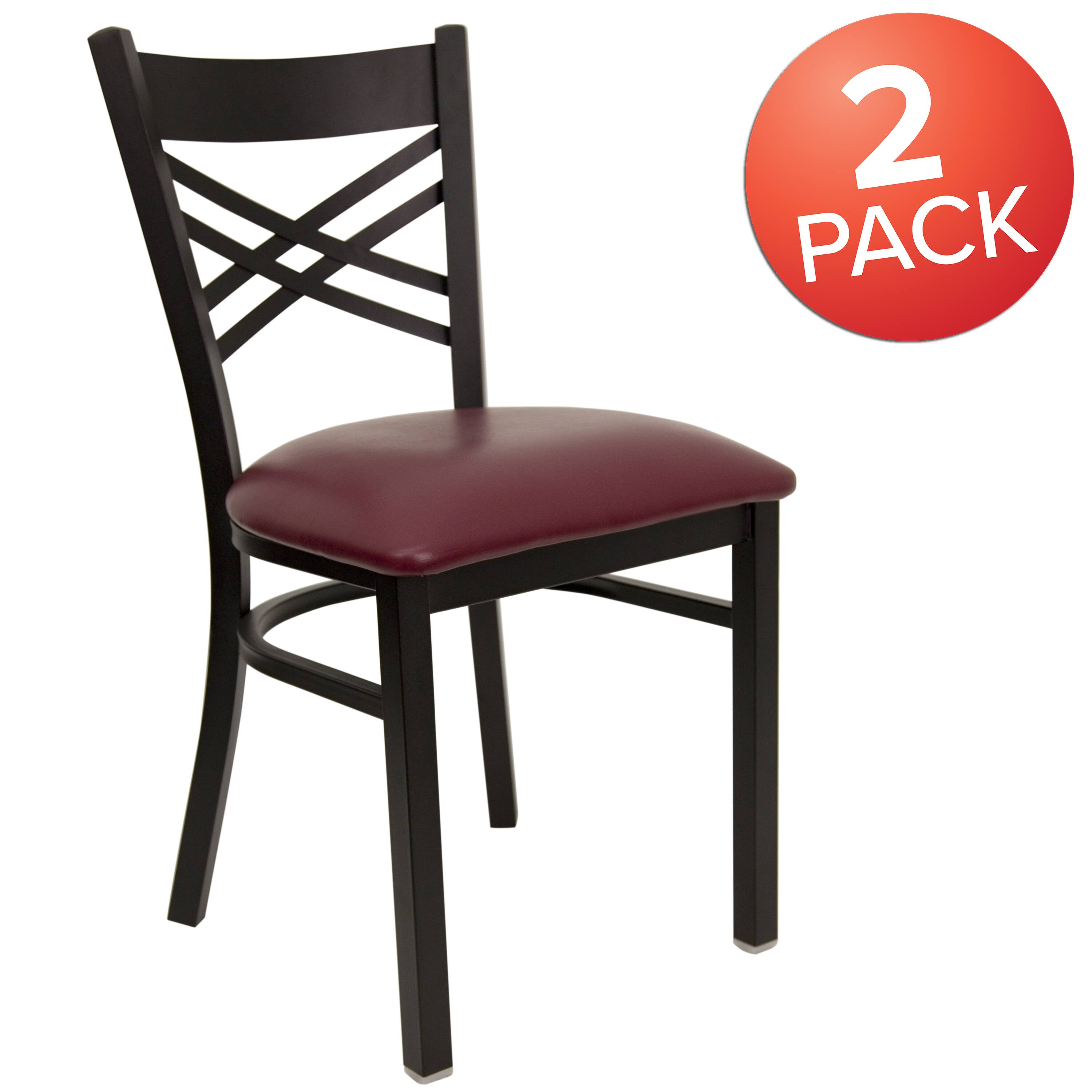 Alt View 1. Emma + Oliver - 2 Pack "X" Back Metal Restaurant Chair - Burgundy Vinyl Seat/Black Metal Frame.