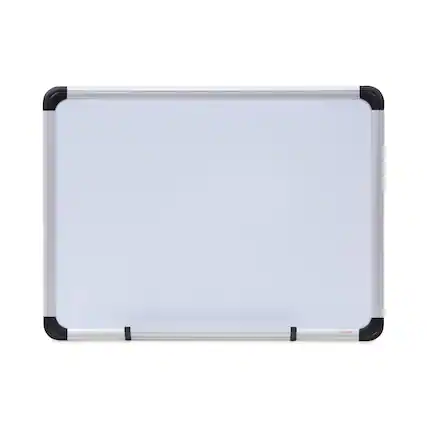 Front. Universal - Magnetic Steel Dry Erase Marker Board, 24" x 18", White Surface, Satin Aluminum Frame.