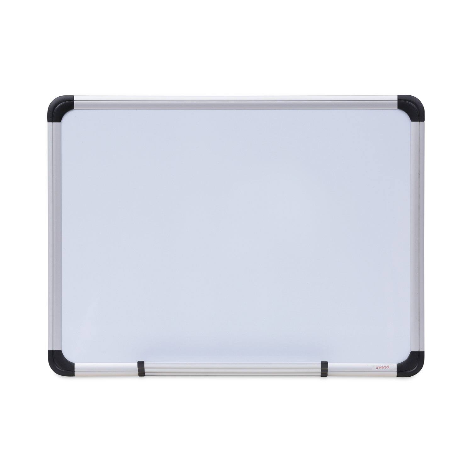 Front. Universal - Magnetic Steel Dry Erase Marker Board, 24" x 18", White Surface, Satin Aluminum Frame.