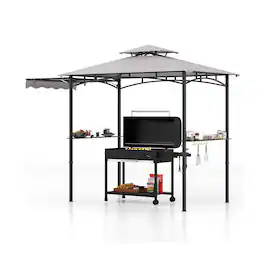 Ecooso - 10.5 x 5 FT Grill Gazebo Tent with Double Tiered Roof and Side Awning for BBQ Patio - Gray