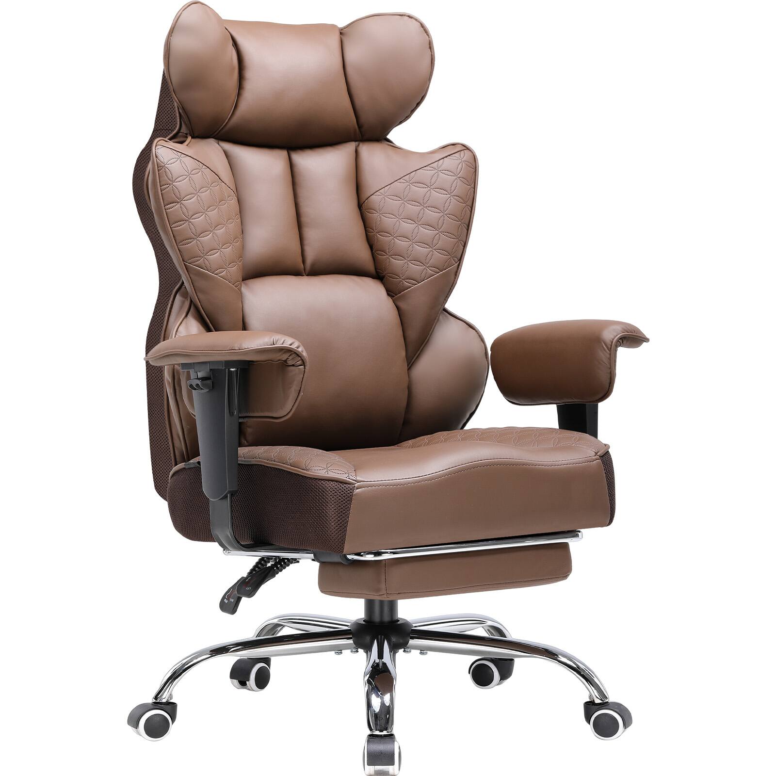 GTPlayer - 400lbs Heavy Duty Gaming Chair Faux Leather Deluxe Embossing Computer Chair - Brown