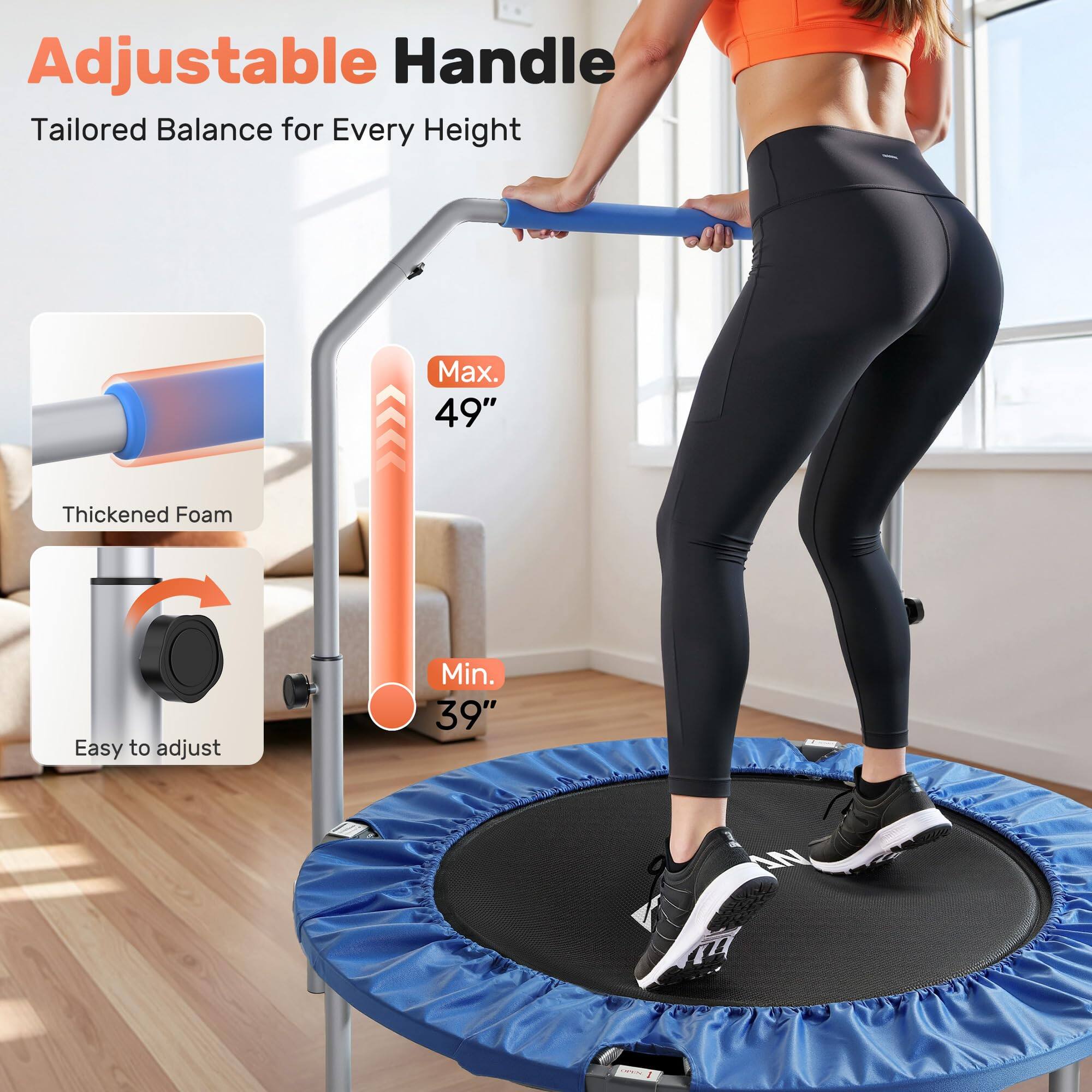 Adjustable Handle  
Tailored Balance for Every Height  

Max. 49"  
Thickened Foam  
Easy to adjust  
Min. 39"