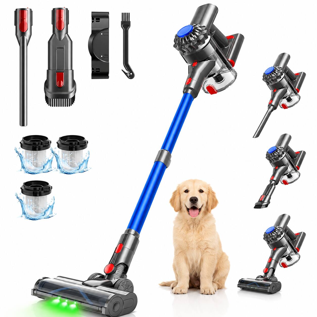Front. COQOOL - Cordless Vacuum Cleaner 48Kpa/450W, Rechargeable Cordless Stick Vacuum for Home Pet Hair Car Carpet Hardwood Floor - Blue.