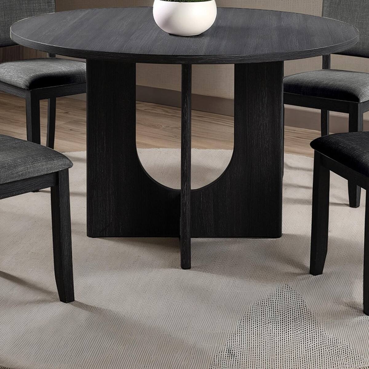 Angle. Loheer - Loheer Round Dining Table, Dark Gray U-Shaped Pedestal Base, 47-Inch Tabletop - Dark Gray.