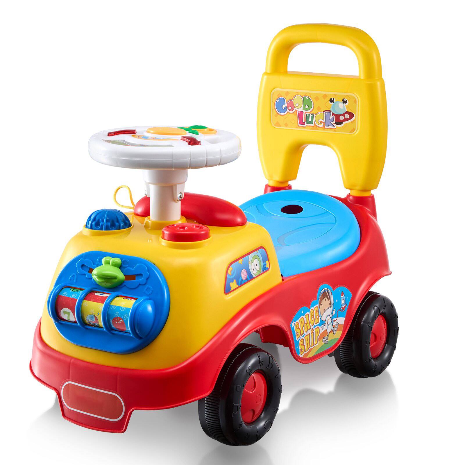 Glintex - Battery Ride-On Car for Toddlers, Sit to Stand Push Car with Music Horn & Storage, Classic Toddler Ride Racer, Ages 1-3 - Multicolored