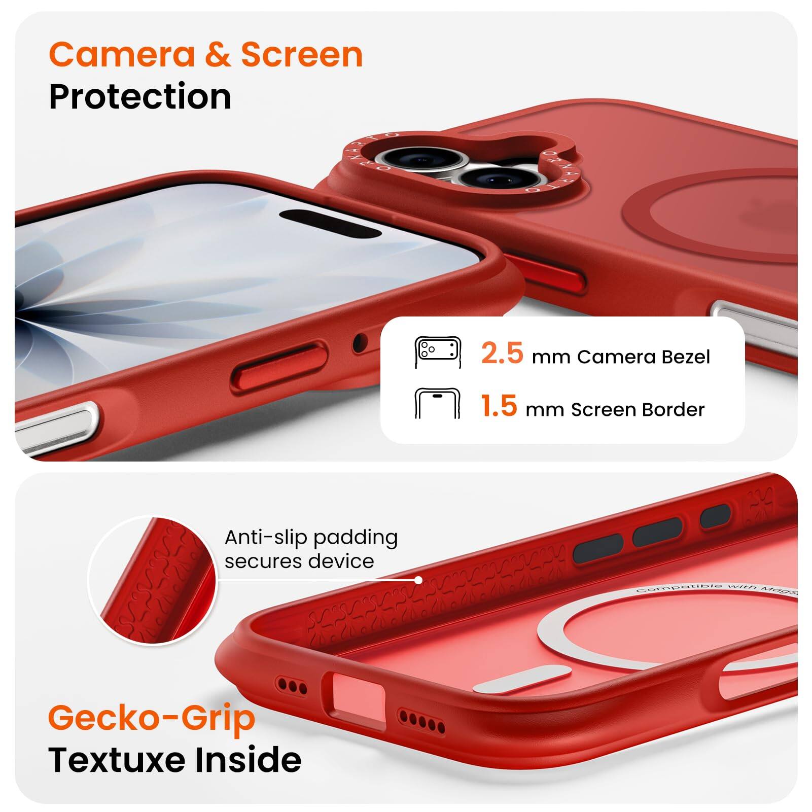 Camera & Screen Protection

2.5 mm Camera Bezel  
1.5 mm Screen Border

Anti-slip padding secures device

Gecko-Grip Textuxe Inside