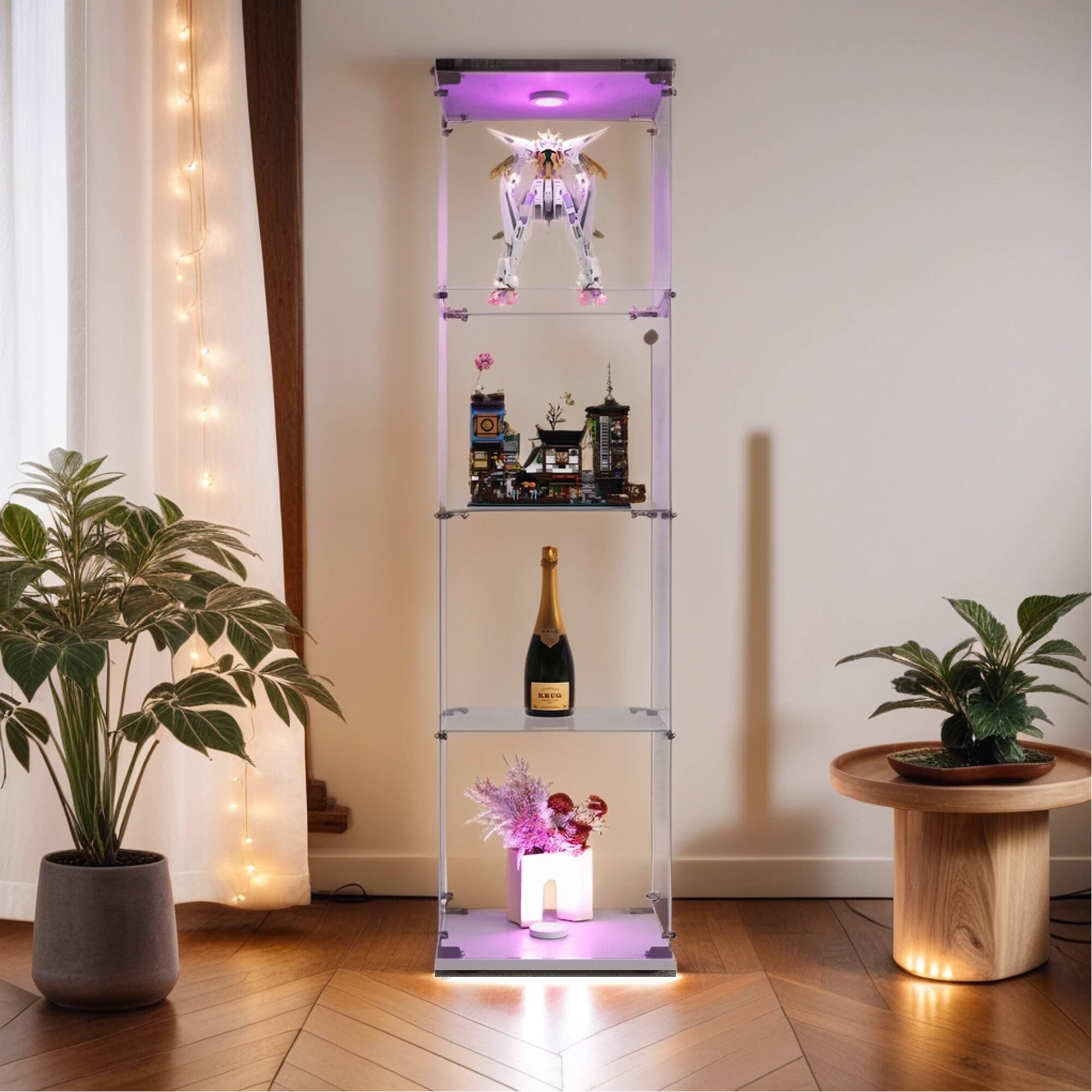 Front. APRILSOUL - Glass Display Case Cabinet with Tempered Glass Doors Large Capacity and Safe Installation - White.