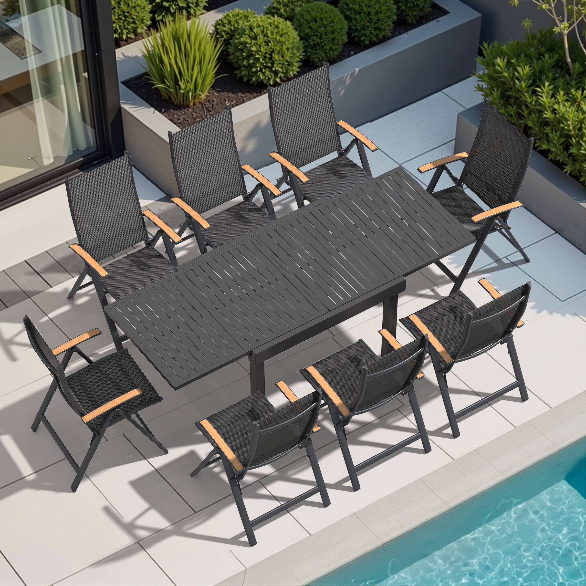 Angle. Crestlive Products - Crestlive Products 7/9pc Water Proof All-Aluminum Patio Dining Set Rectangle Extendable Table Foldable Chairs - Black-9PC.