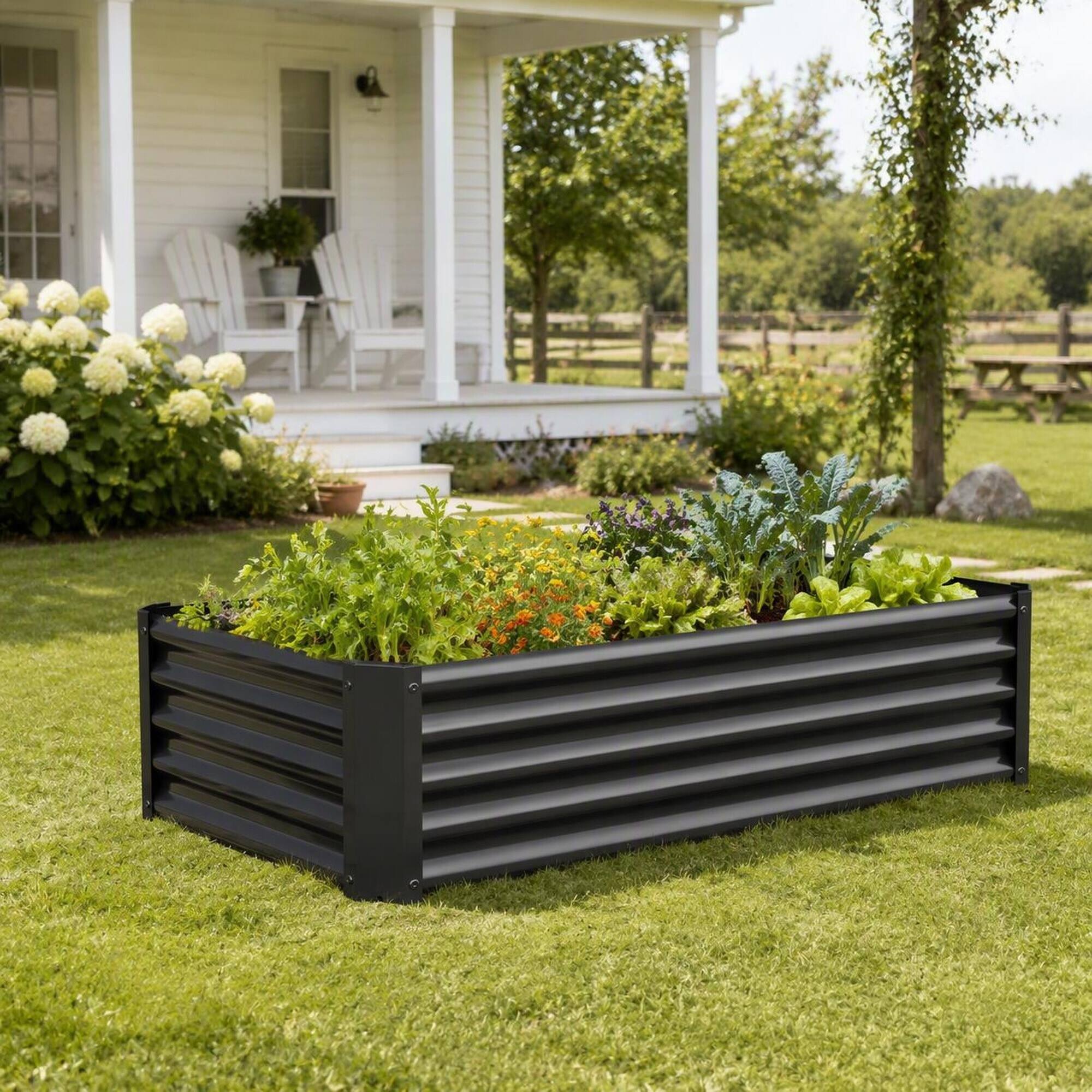 Alt View 1. RYHNUYNE - 2-Pack Black Metal Rectangular Raised Garden Beds 4x2x1 ft for Vegetables, Flowers and Herbs - Black.