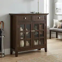 Simpli Home - Acadian Solid Wood 36 inch Wide Transitional Entryway Storage Cabinet - Natural Aged Brown