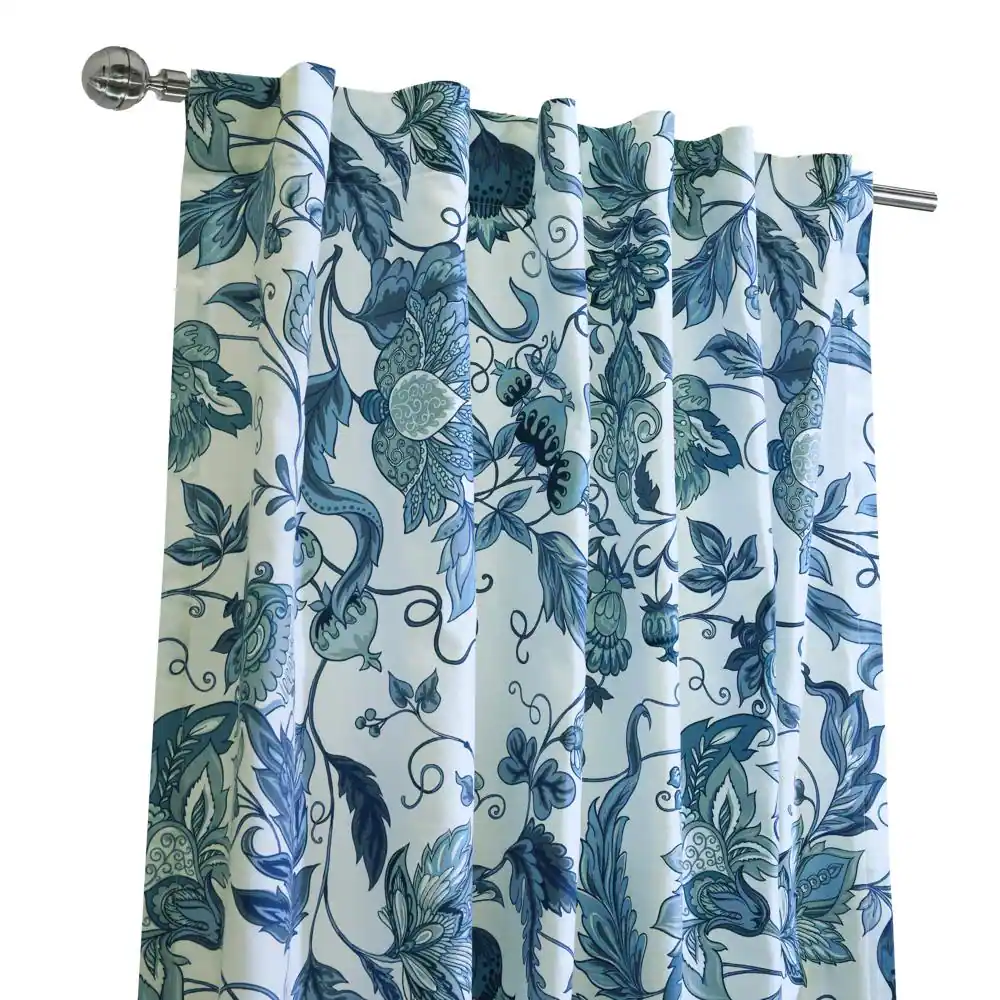 Left. Commonwealth Home Fashions - Habitat Jacobean Garden Jacobean Print Design Light Filtering Dual Header Curtain Panel 52" x 95" Blue - Blue.
