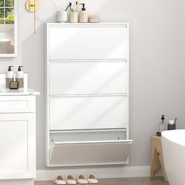 Loheer - Metal Shoe Cabinet 4 Flip Drawer Shoe Organizer - White