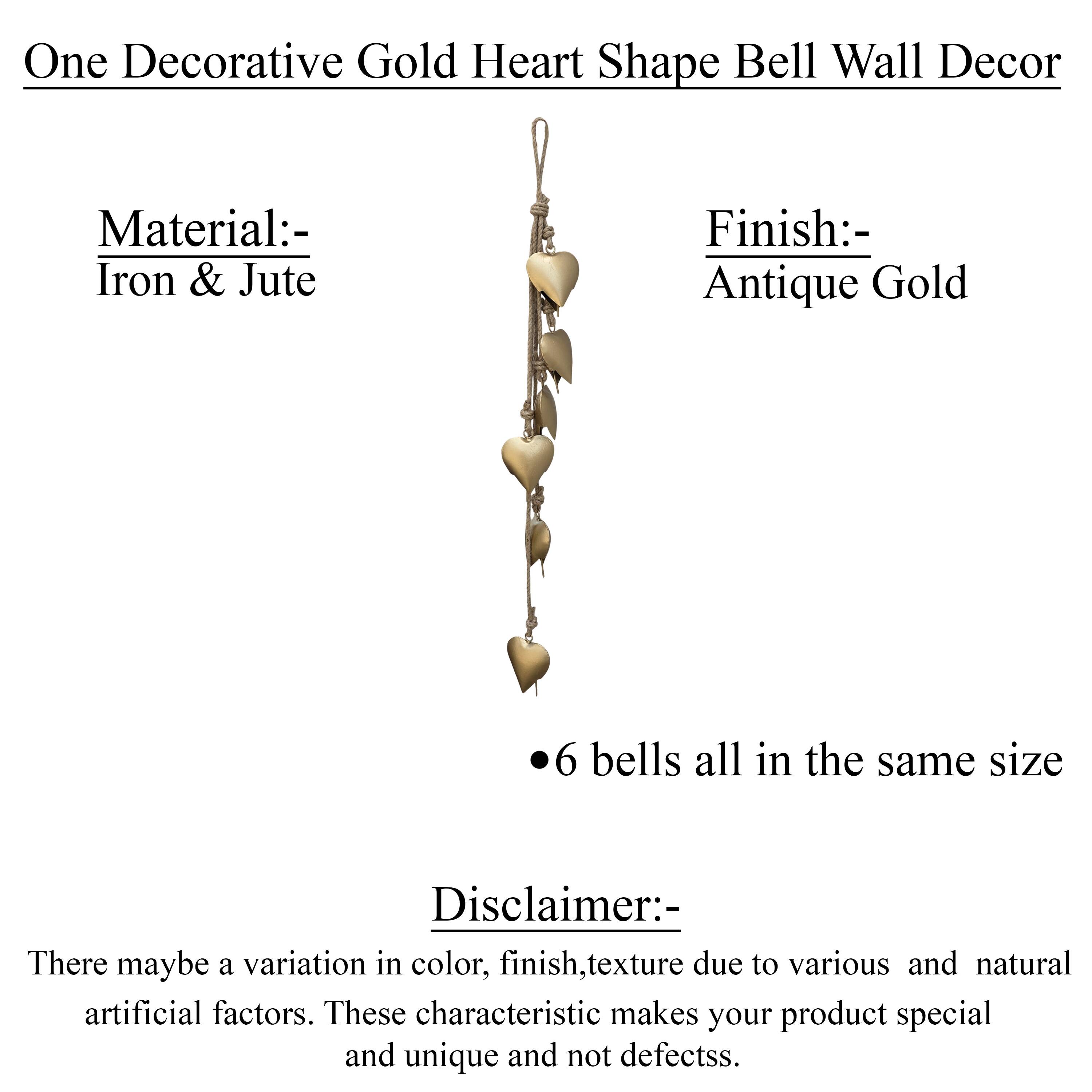 Manhattan Lane Zema 6 Heart Shape Iron Bells on 35 Inch Jute Hanging ...