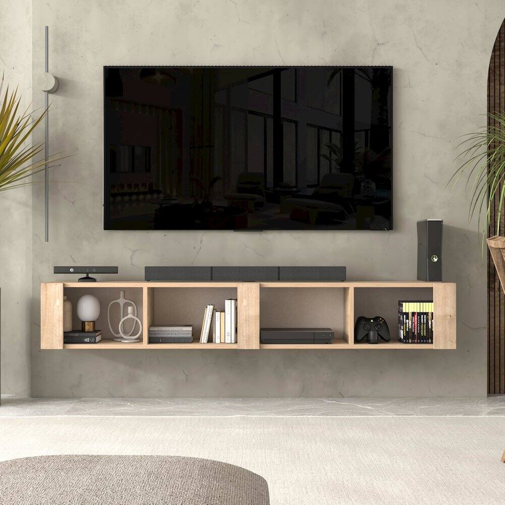 Left. Atelier Mobili - Floating TV Stand for 75 Inch TVs – Wall Mounted Entertainment Center - Beige.