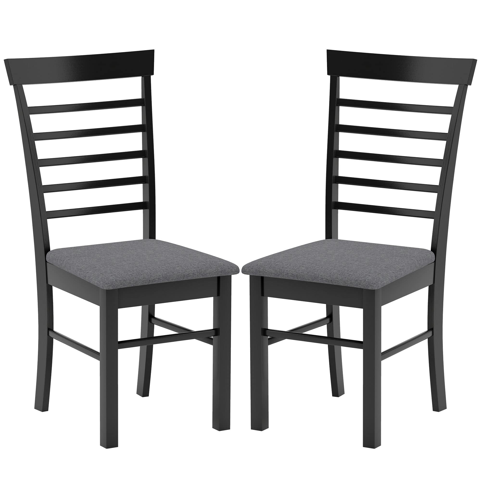 Homcom - Wooden Dining Chairs Set of 2, Farmhouse Upholstered, Rubber Wood Frame - Black