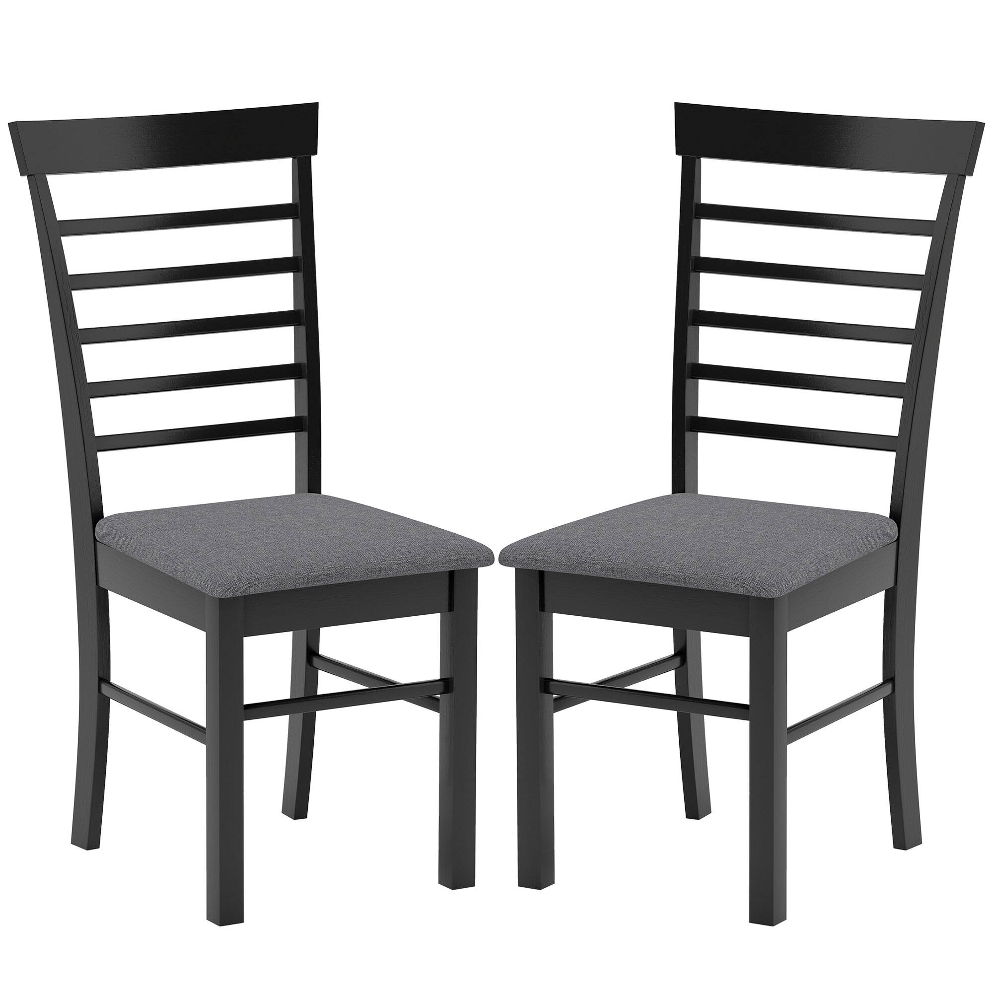 Front. Homcom - Wooden Dining Chairs Set of 2, Farmhouse Upholstered, Rubber Wood Frame - Black.