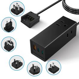 Ceptics - 65W Travel Adapter – GaN Fast Charger with PD & QC – 2 US Outlets + 3 USB Ports (2 USB-C + USB-A) - Black