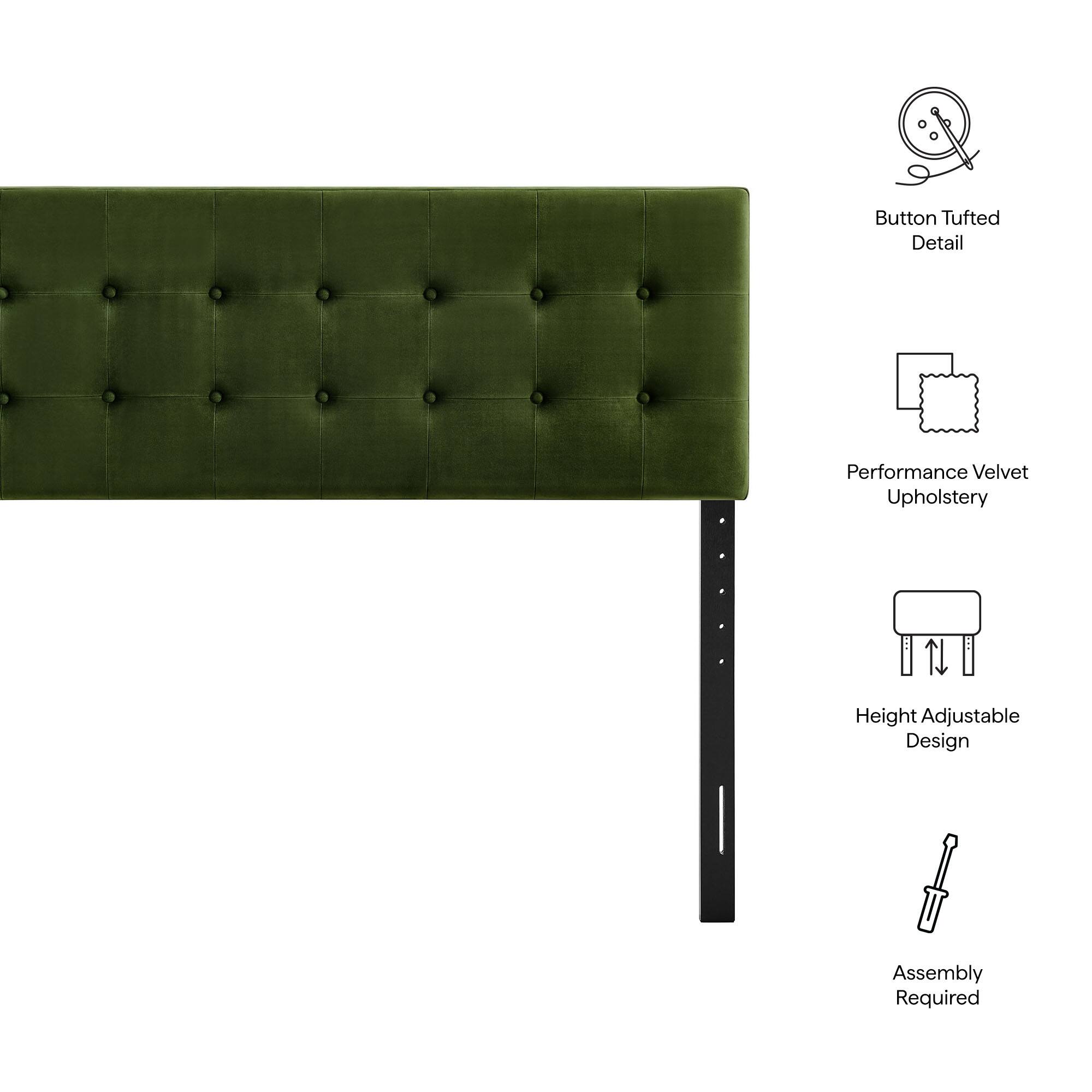 Button Tufted Detail  
Performance Velvet Upholstery  
Height Adjustable Design  
Assembly Required