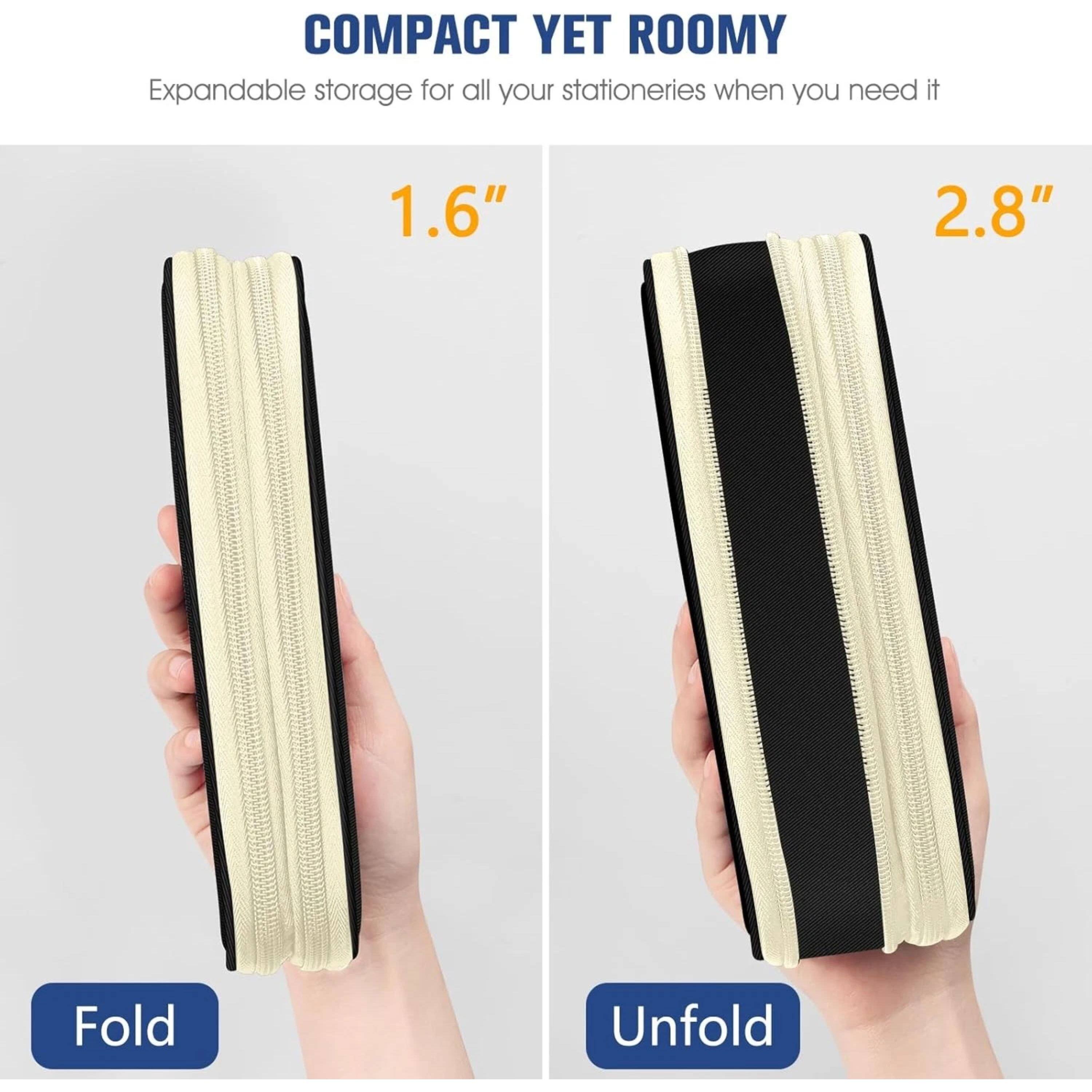 COMPACT YET ROOMY  
Expandable storage for all your stationeries when you need it  

1.6"  
2.8"  

Fold  
Unfold