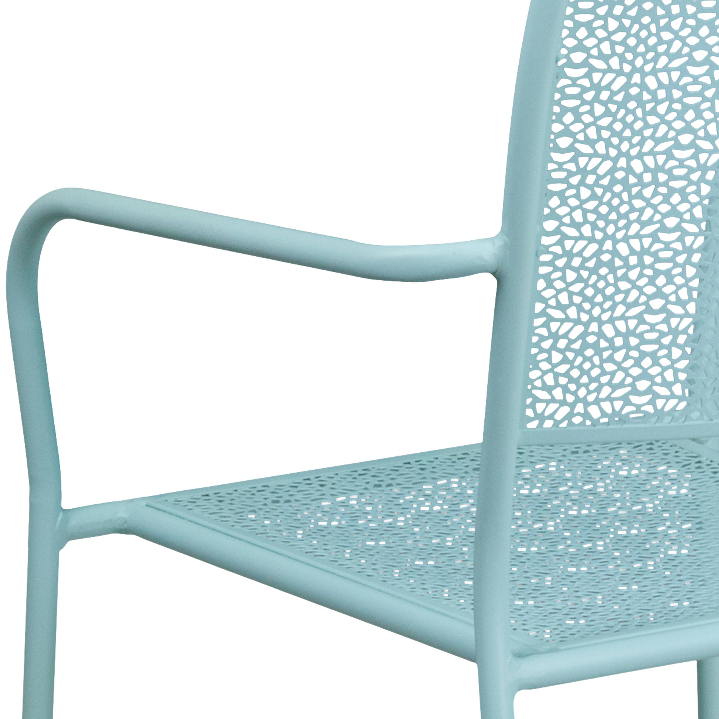 Alt View 9. Emma + Oliver - Commercial Grade Colorful Metal Patio Arm Chair with Square Back - Sky Blue.
