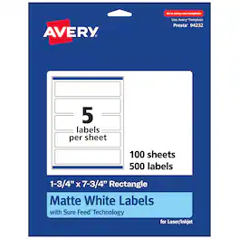 Avery - Matte Rectangle Labels, 1.75" x 7.75", 500 Labels - White