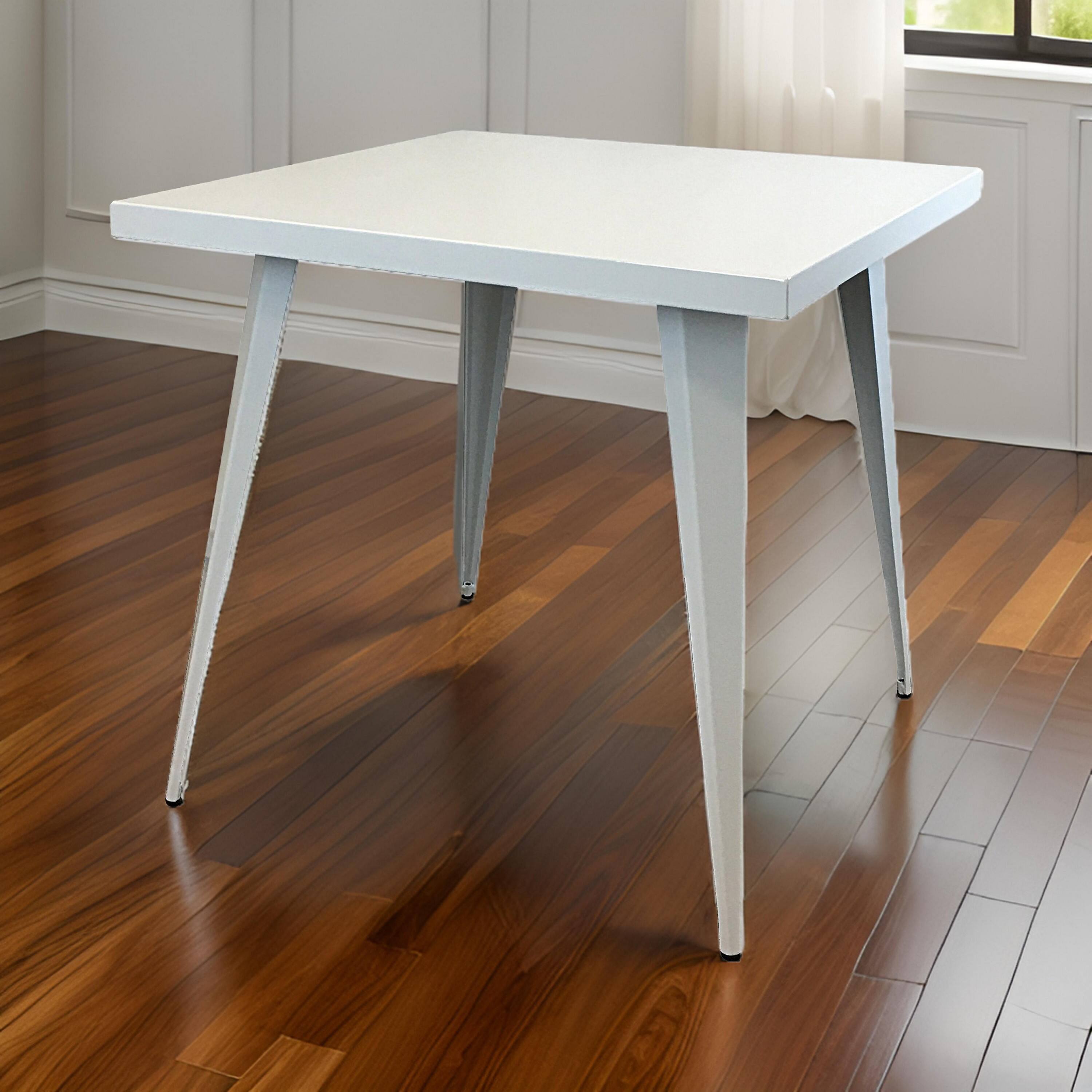 Alt View 2. Manhattan Lane - Oran 32 Inch Dining Table, Square Metal Top, Tapered Legs - White.