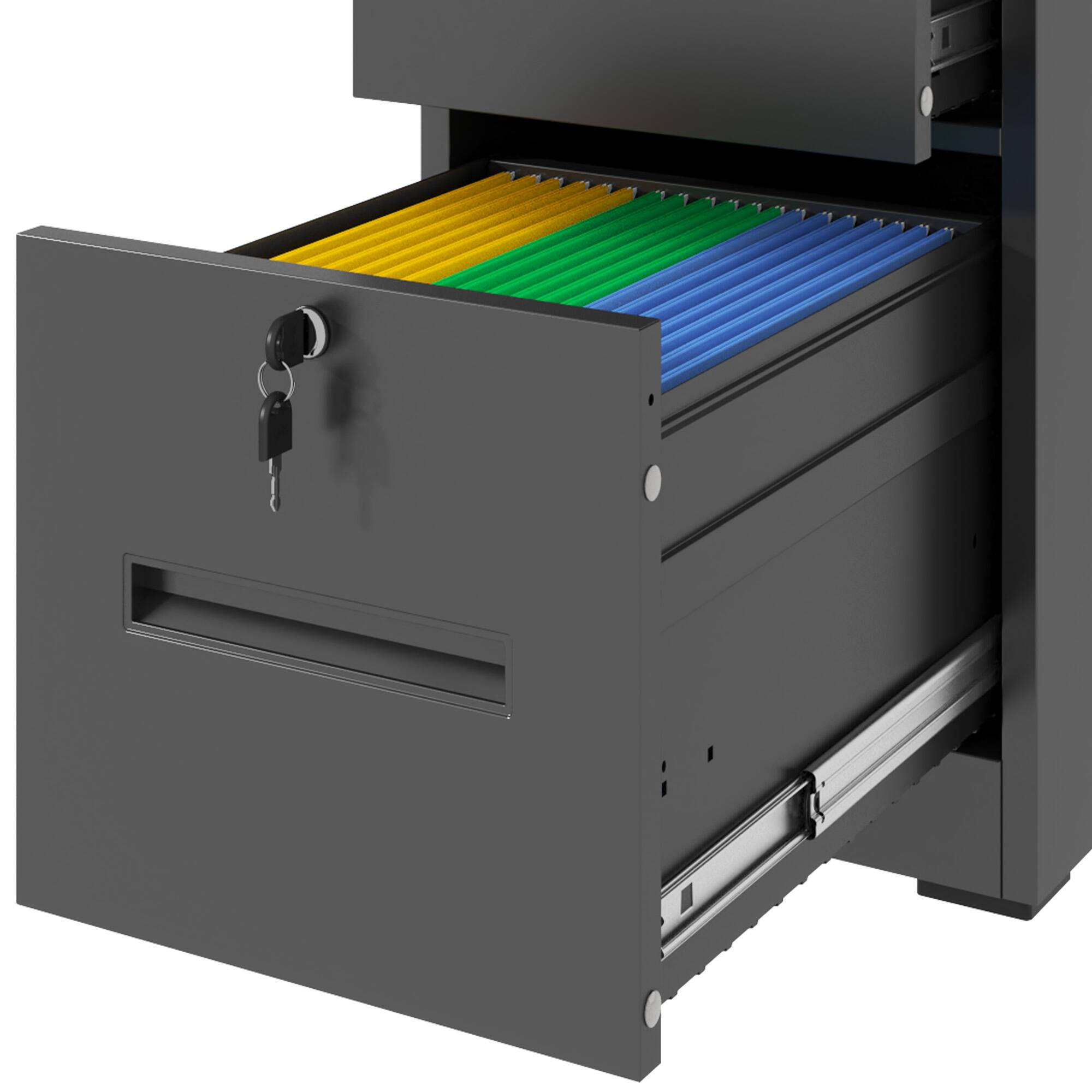 Alt View 5. Ecooso - 4 Drawer Metal Vertical File Cabinet with Lock, Office File Storage Organizer for Letter Legal A4 Files - Black.