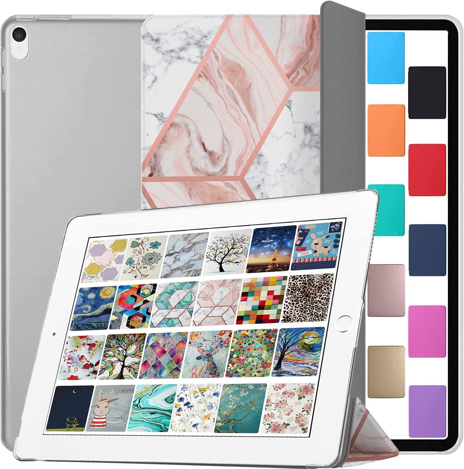 Front. DuraSafe Cases - iPad Pro 12.9" 2nd Gen 2017 Smart Folio Cover with Lightweight Hard Back A1670 A1671 A1821 - Marble Pink.