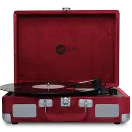 Arkrocket - Curiosity III Suitcase Bluetooth Record Player Turntable built-in Speakers - Burgundy Velvet