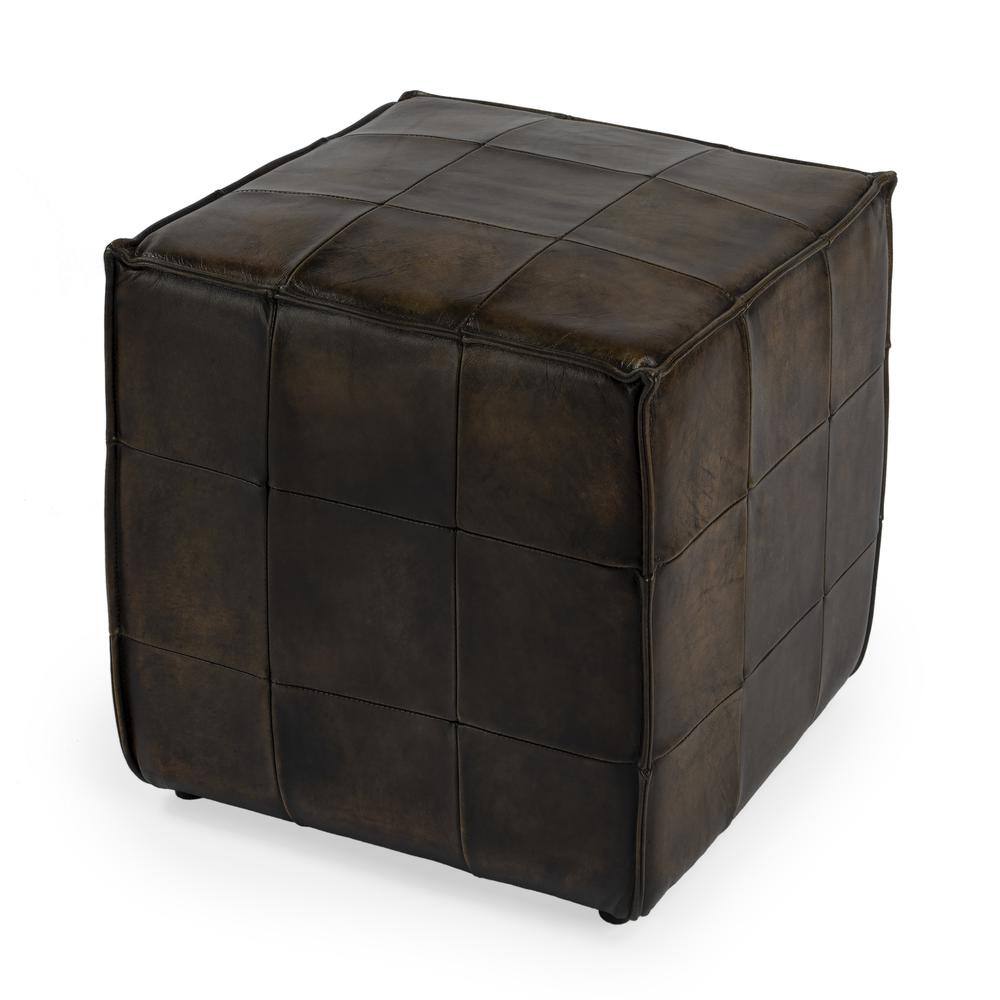 Alt View 2. Butler Specialty - Leon Leather Cube Ottoman - Dark Brown.