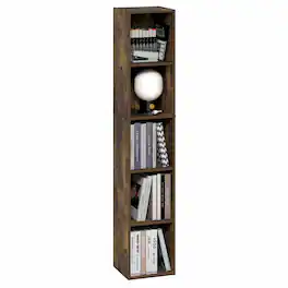 Furinno - FULDA Book Shelf, 5-Tier Tall Narrow Bookshelf, Standing Bookcase with 10-In Width Storage Shelf, 9.3 x 9.8 x 51.9 - Amber Pine