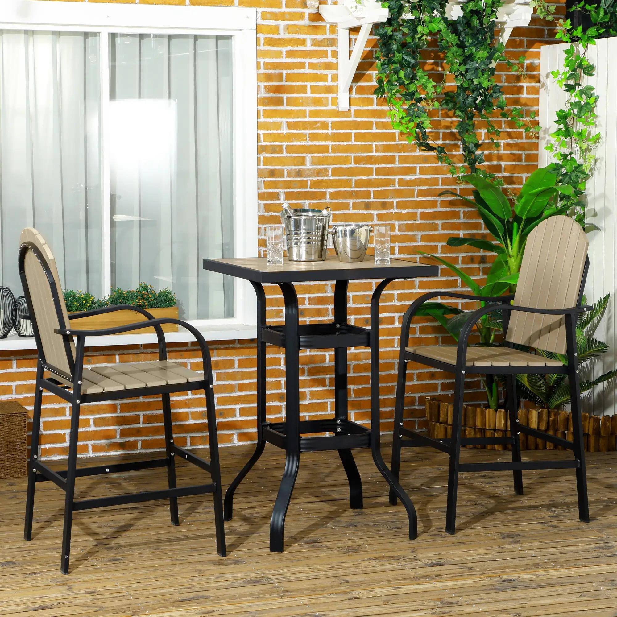 Left. Resenkos - Resenkos Aluminum Frame 3 Pieces Bar Set, Two Tall Chairs, HDPE, Aluminum, Brown And Black - Brown And Black.