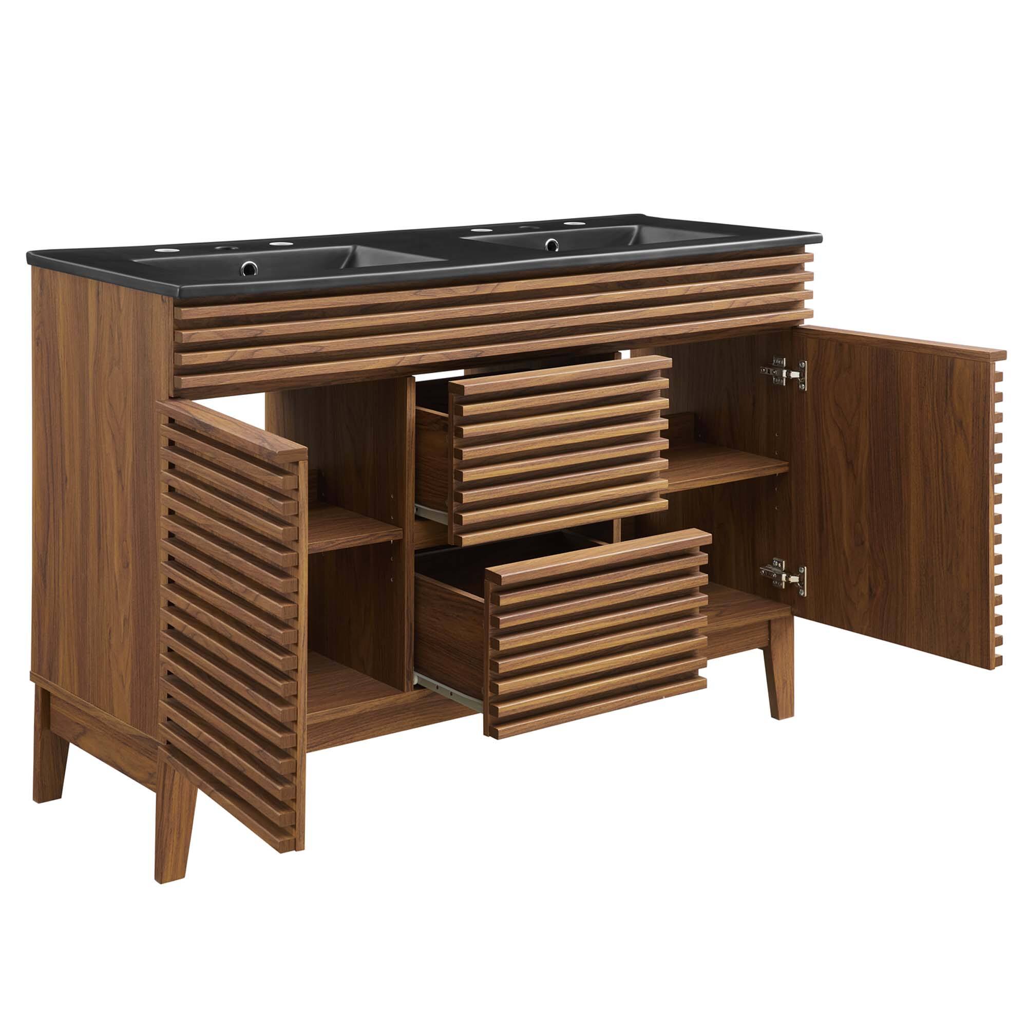 Alt View 5. Modway - Render 48" Bathroom  Vanity with Black Basin Included - Walnut Black.