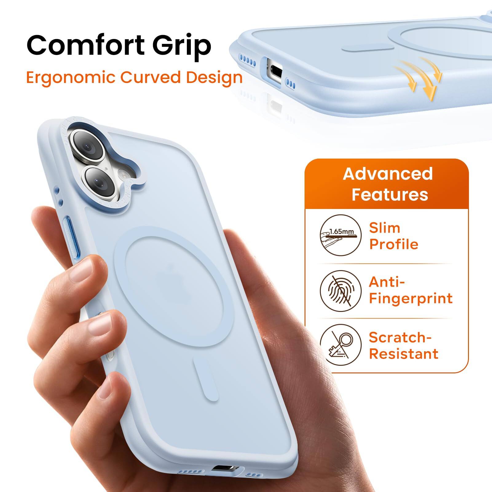 Comfort Grip  
Ergonomic Curved Design  

Advanced Features  
1.65mm Slim Profile  
Anti-Fingerprint  
Scratch-Resistant