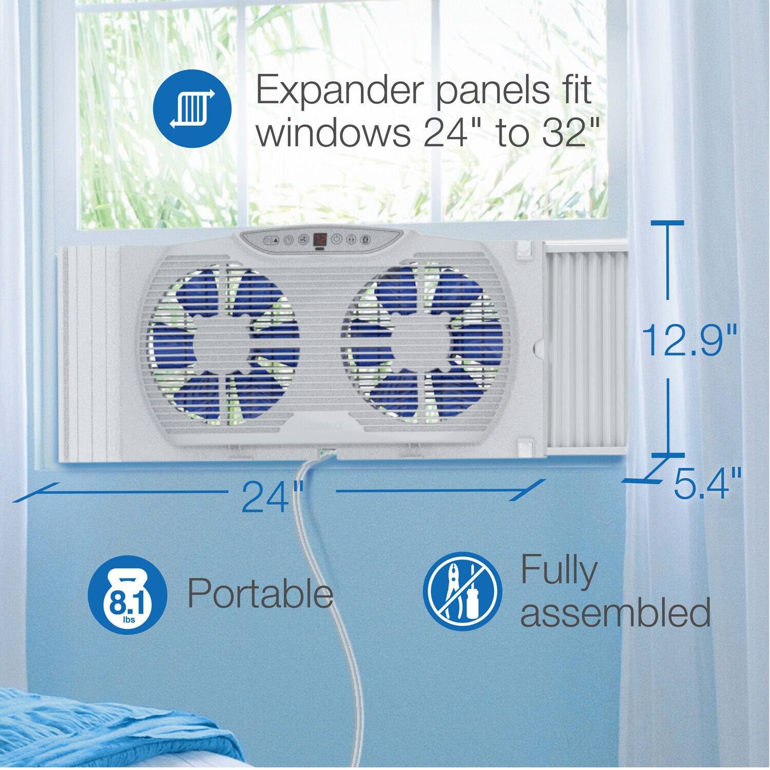 Alt View 12. Lasko - Electrically Reversible Twin Window Fan with Bluetooth - White.