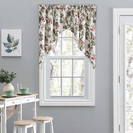 Ellis Curtain - Madison Floral Design Printed Natural Ground 1.5" Rod Pocket Tailored Swag 56" x 36" - Brick