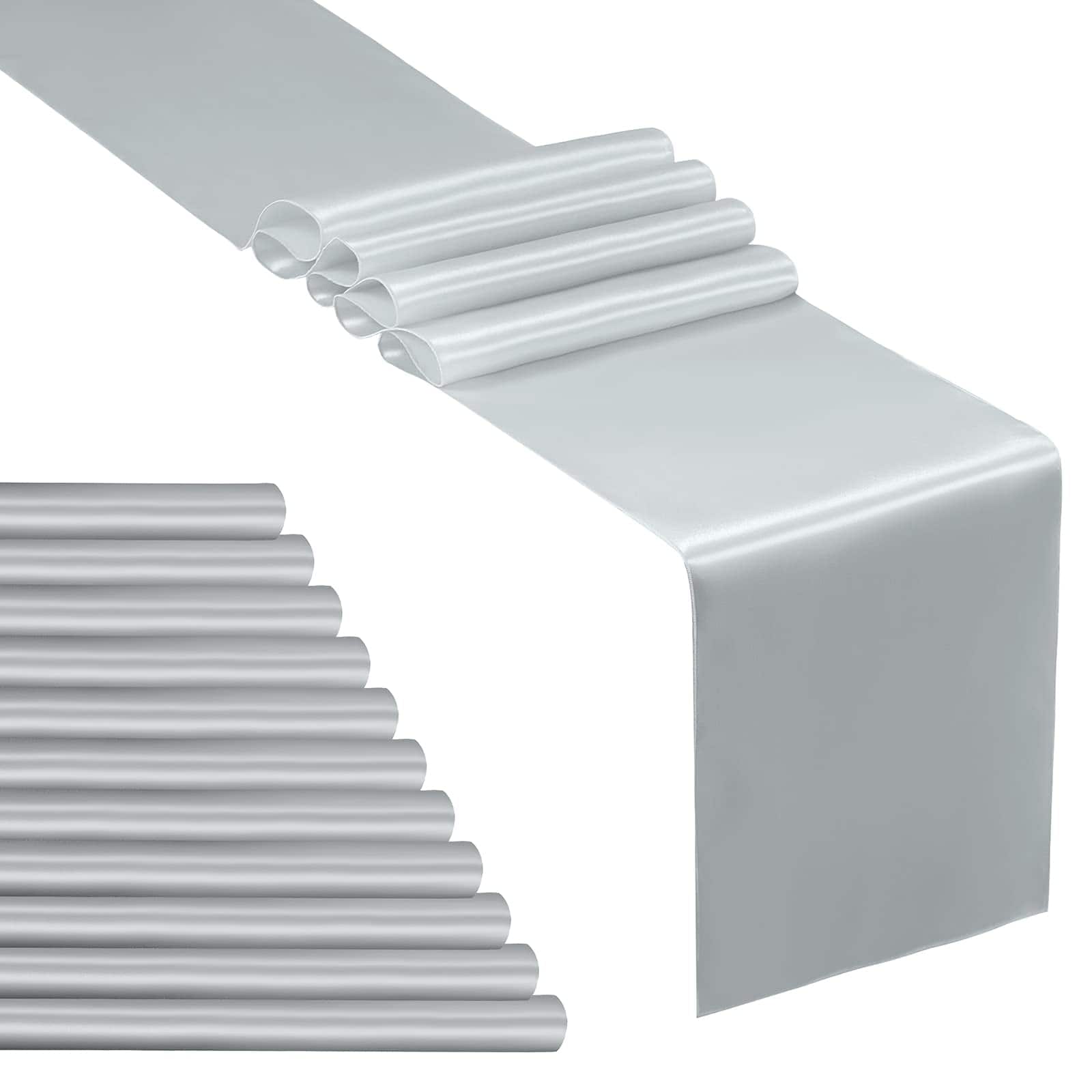 Paradigms Interiors - 4 Royal Satin Table Runner 12 X Long Bright Smooth Wedding Decorations For Birthday Parties Buffet Banquets - Silver-12